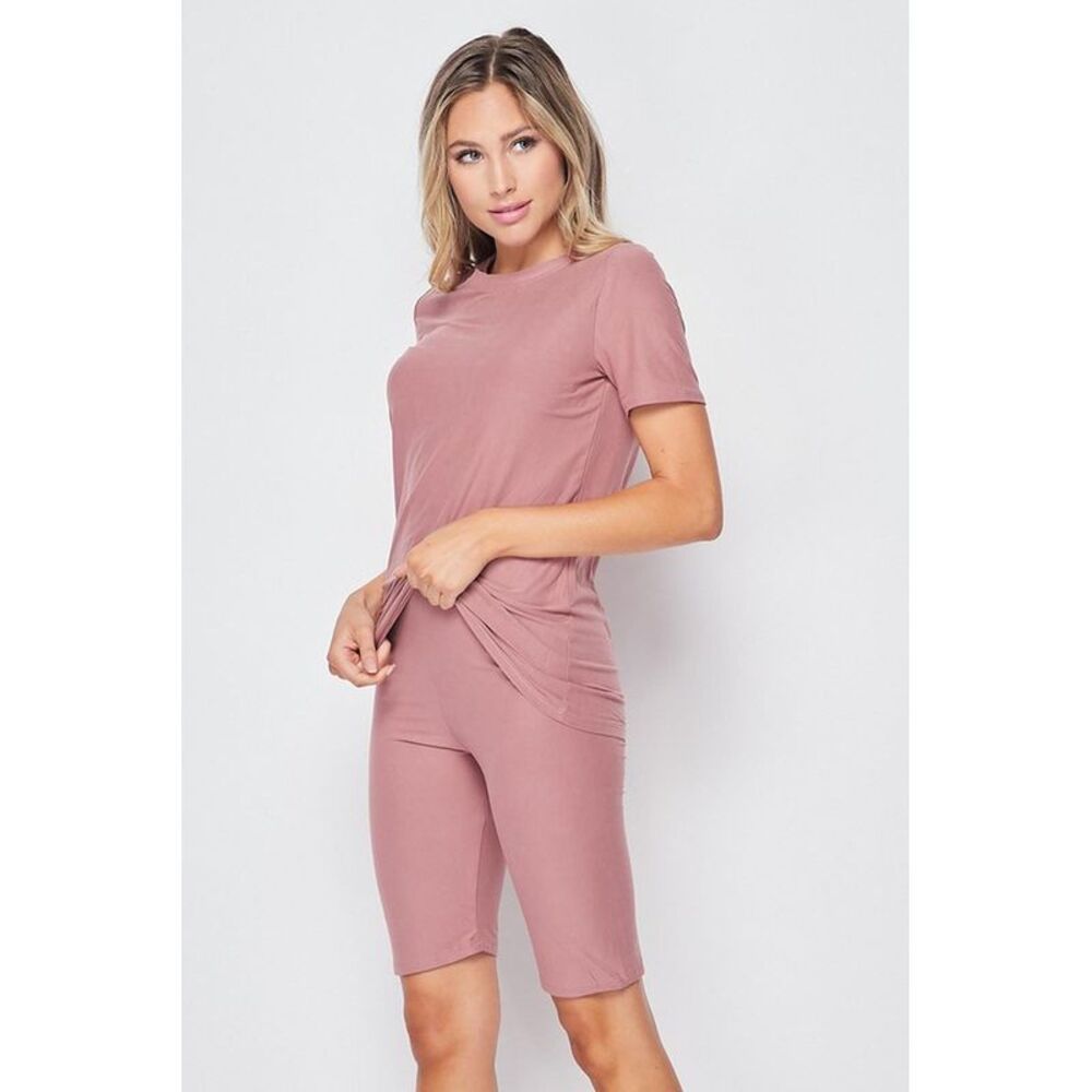 World of Leggings 2 Piece Buttery Smooth Basic Solid Biker Shorts and T-Shirt